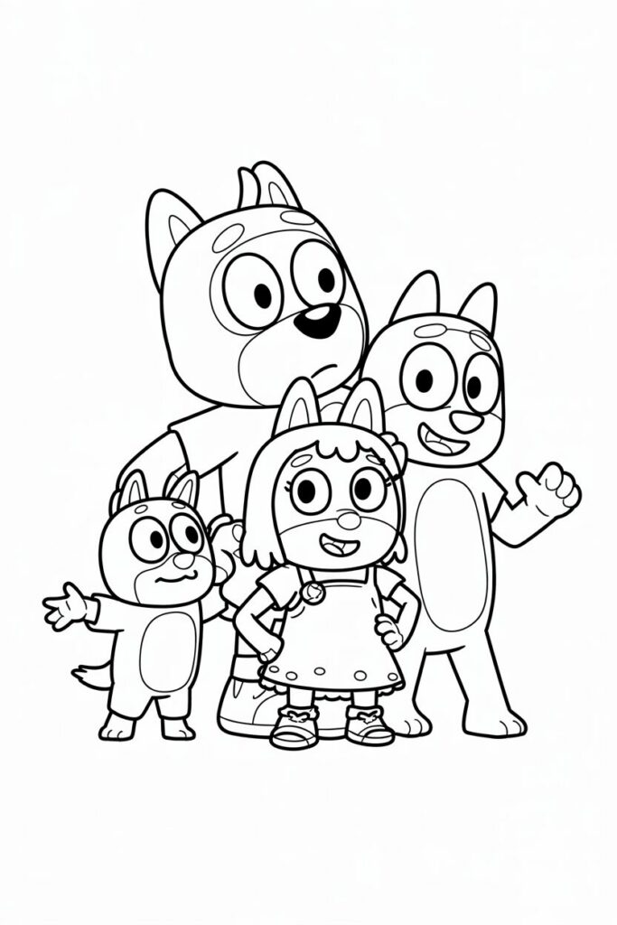 Disegno della famiglia Bluey da colorare per bambini