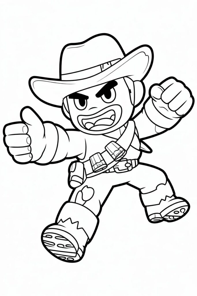 Personaggio cowboy di Brawl Stars in posa d'attacco da colorare