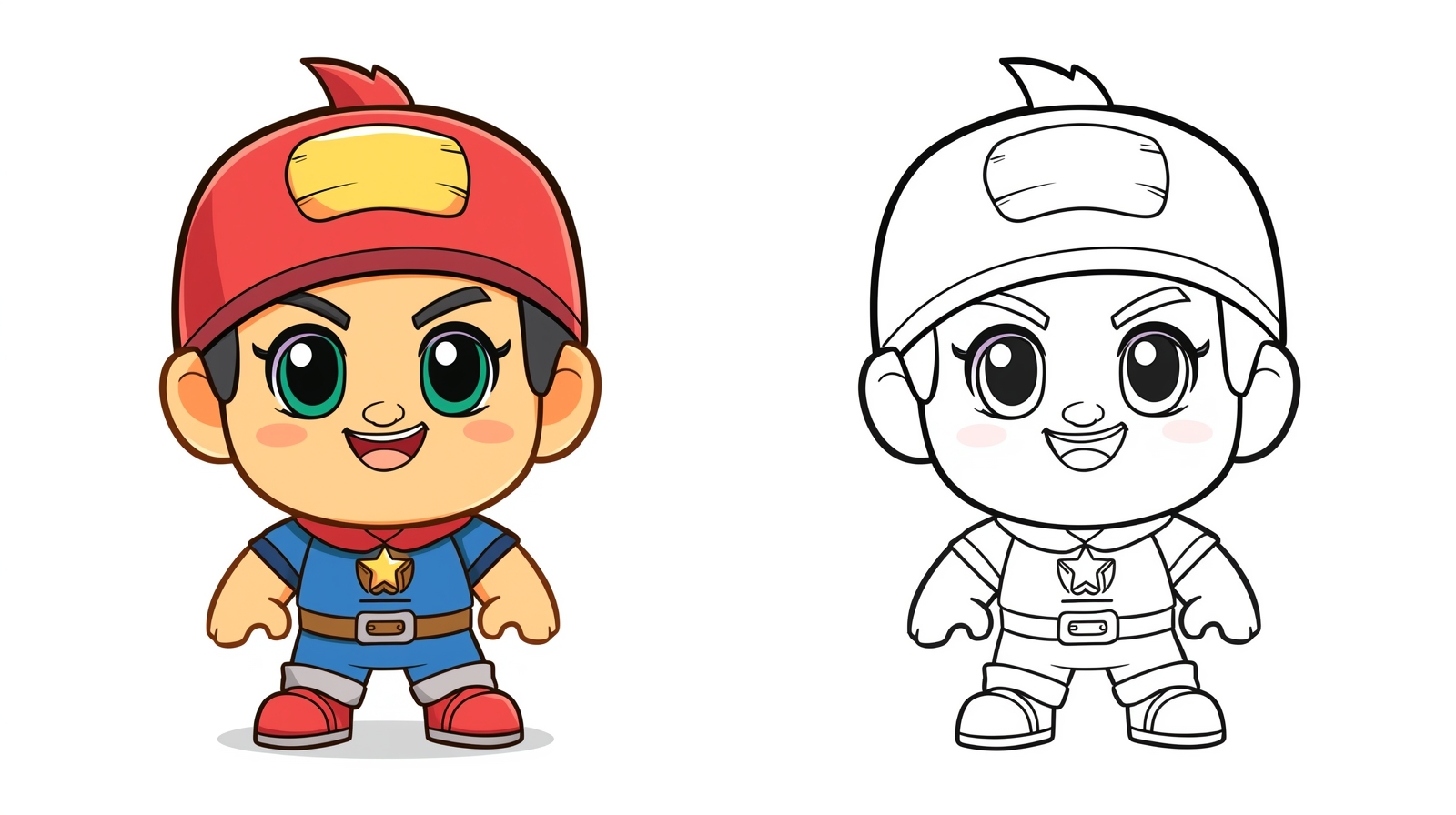 Personaggio di Brawl Stars in versione colorata e da colorare, ideale per bambini