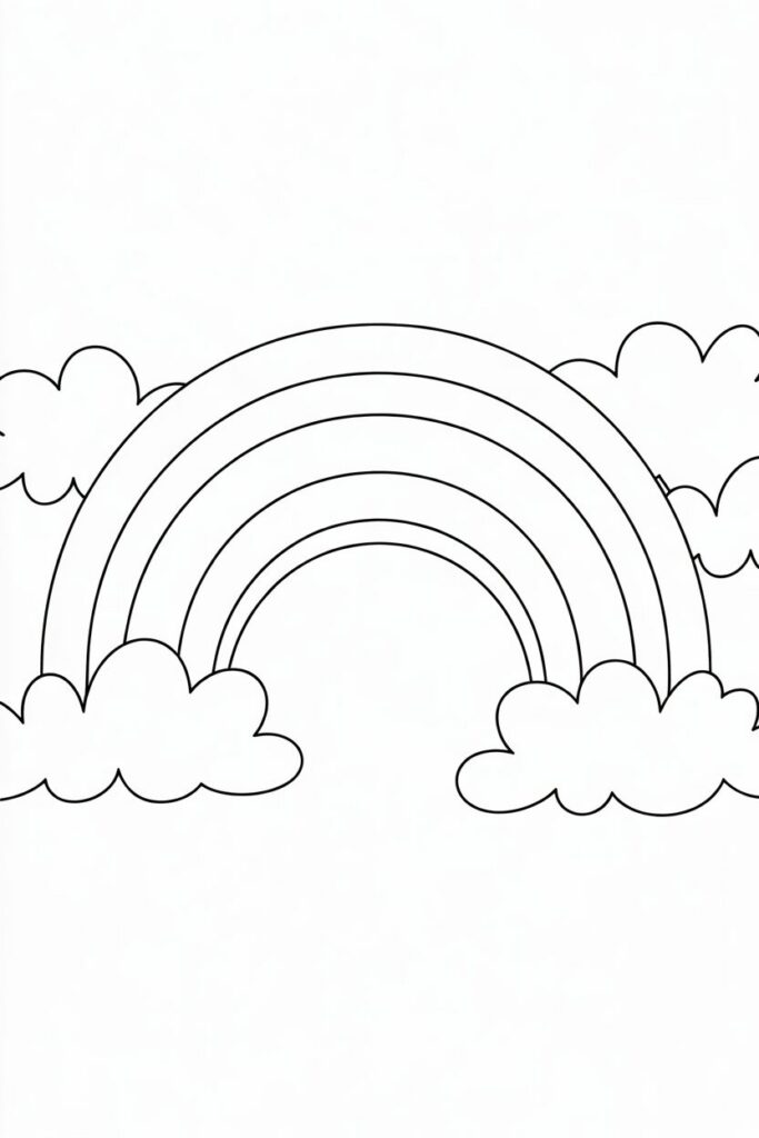 Disegno semplice di arcobaleno con nuvole da colorare