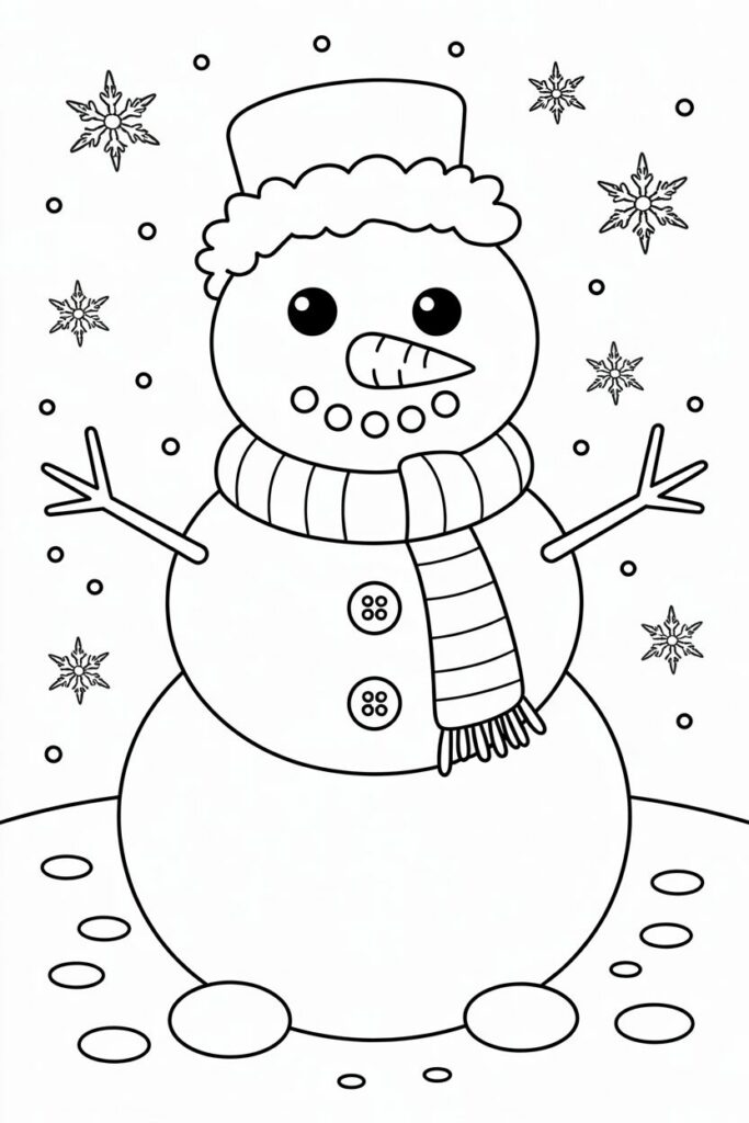 Disegno di pupazzo di neve di Natale da colorare e stampare