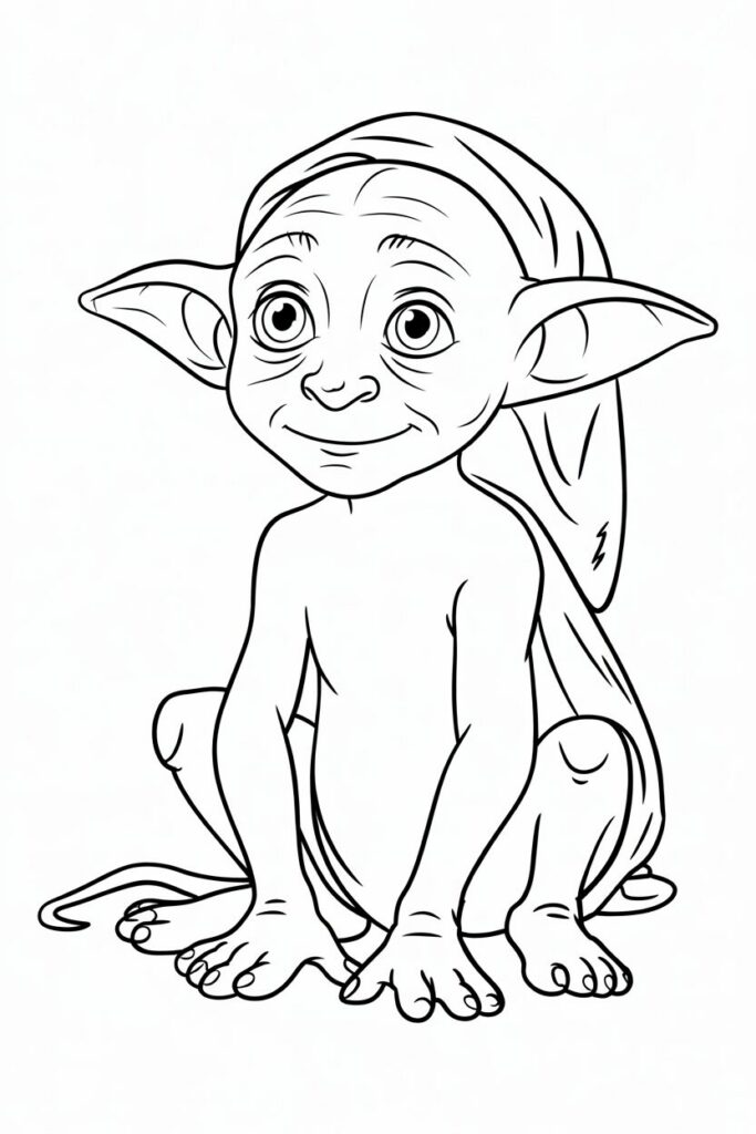 Dobby l’elfo domestico in un disegno da colorare per bambini